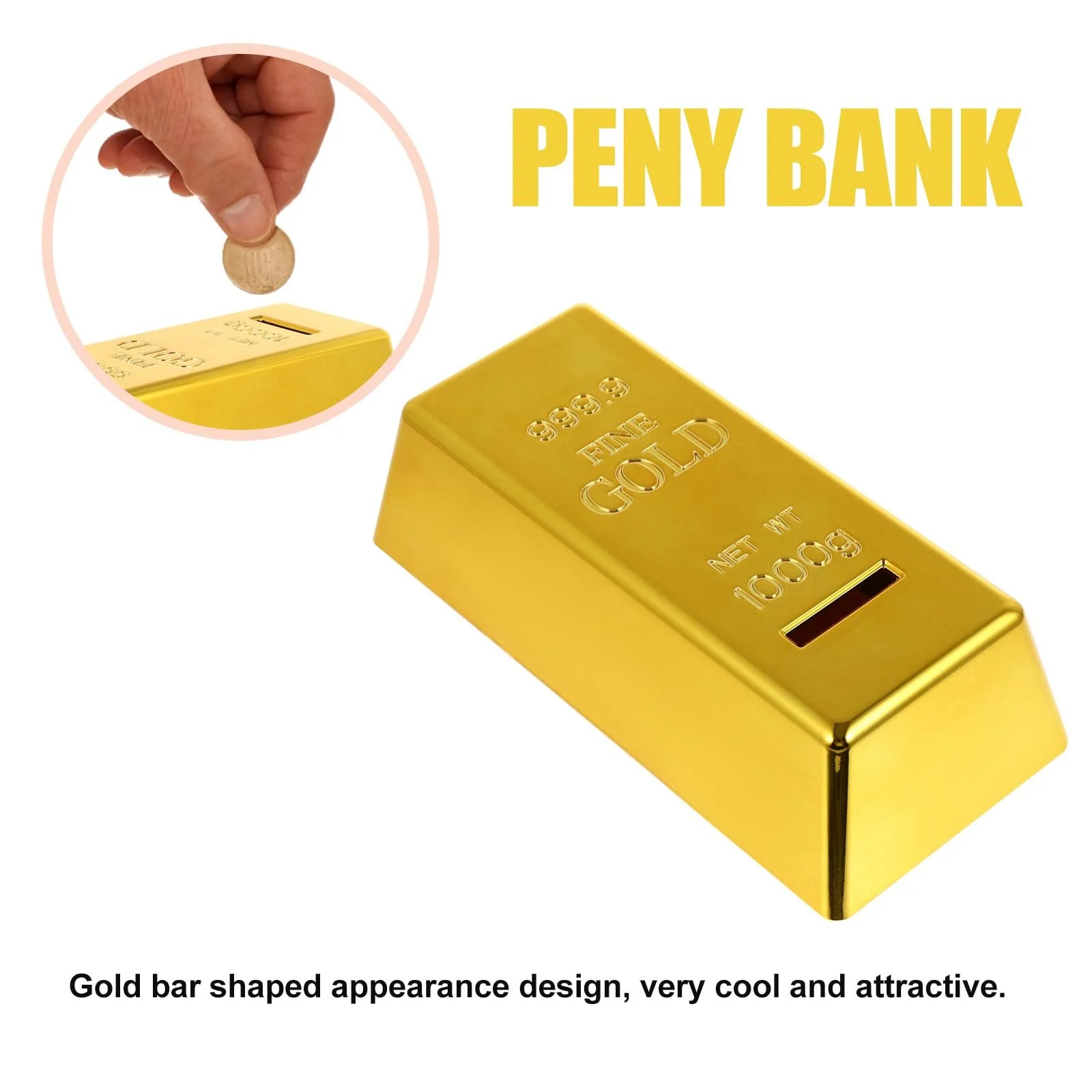 Скарбничка BESPORTBLE Gold Bar Plastic Золота 6,6 x 3 x 1,8 дюйма, фото №8