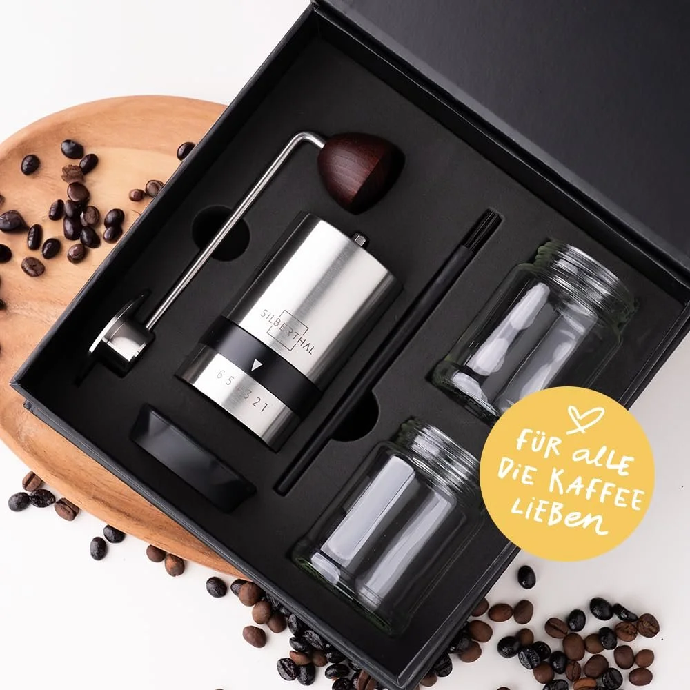 Ручна кавомолка Silberthal, регульований рівень помелу, ручна кавомолка з нержавіючої сталі та скла, фото №6