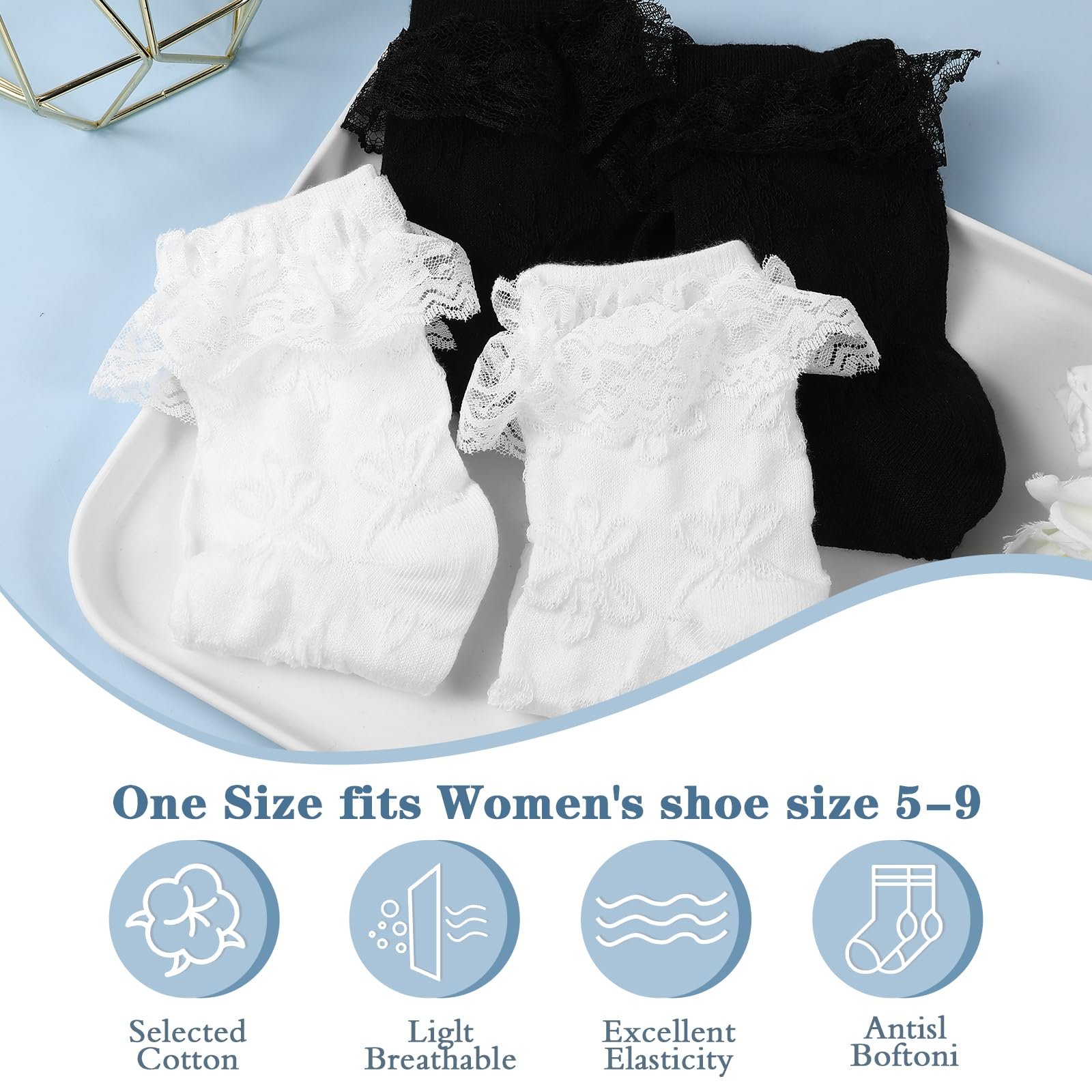 Носки с рюшами (2 пары) Белый / Черный, фото №6