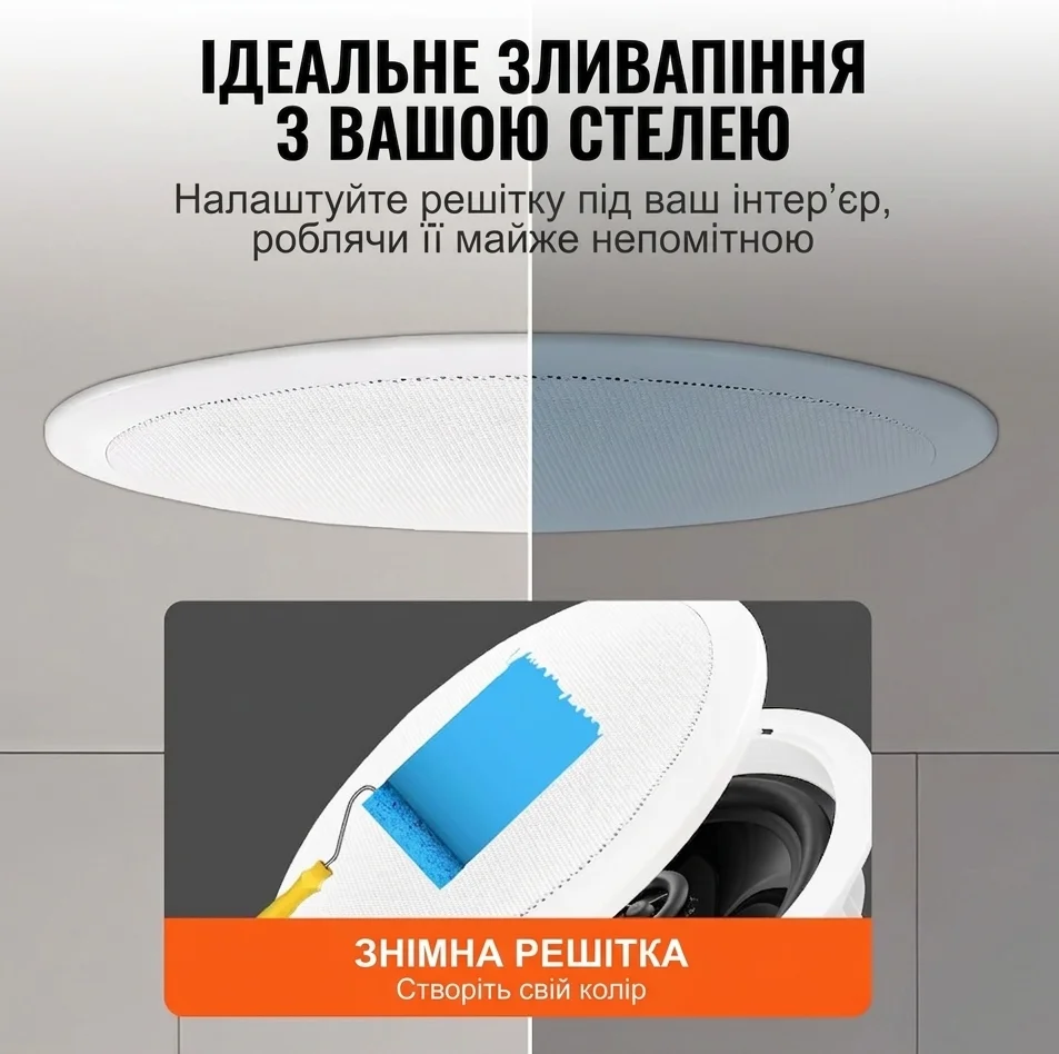 Беспроводные встраиваемые потолочные колонки VEVOR 6.5'' / Bluetooth / 8Ω / 150 Вт / 89 дБ / Врезные / Для дома, кухни, гостиной, спальни / Белые (645-BT), фото №4