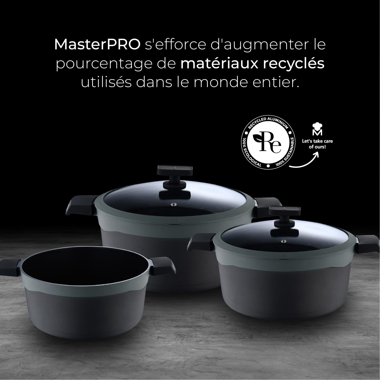 Набор MasterPRO Gastro Reeco 14-Piece 20, 24 и 28 см Сковородки 20, 24 и 28 см Кастрюли 16 см Кастрюля с Крышкой Переработанный Литой Алюминий Heatdot Антипригарное Покрытие, фото №7