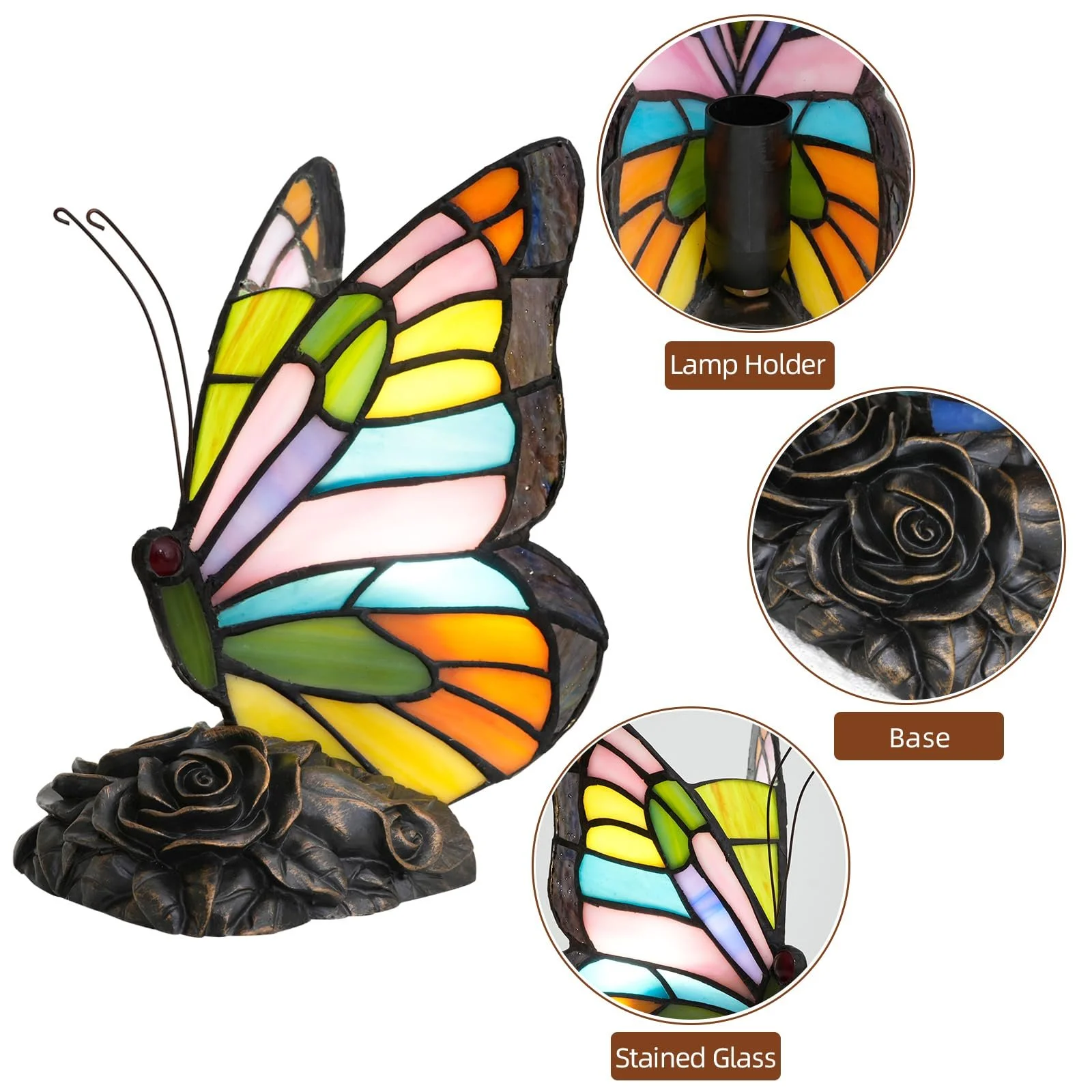 Настільна лампа Tiffany Style Butterfly Кольорове вітражне скло Різнокольоровий, фото №5