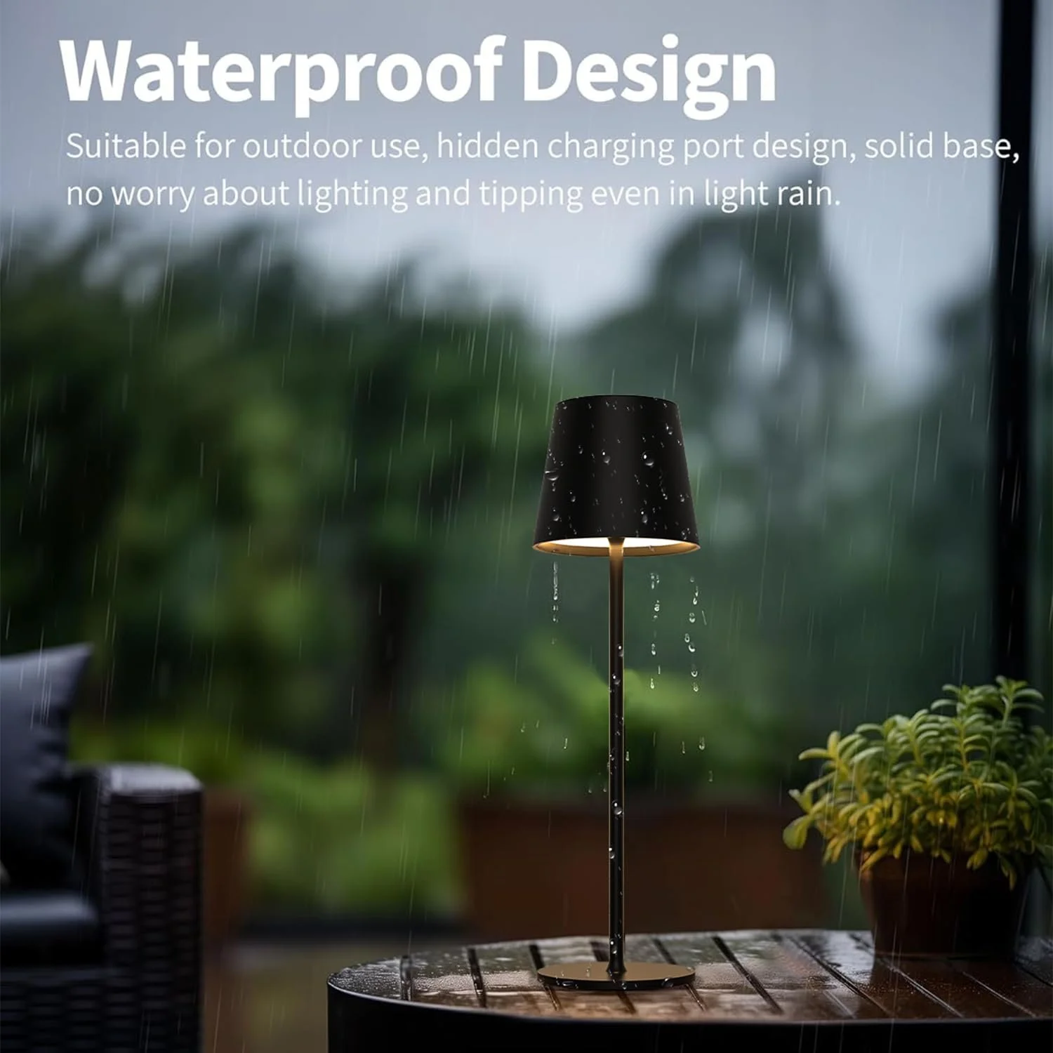 Настільна лампа LED Акумуляторна з регулюванням яскравості Сенсорна USB-C Метал IP44 5600 мАг 5 Вт Набір із 2 шт Black, фото №7