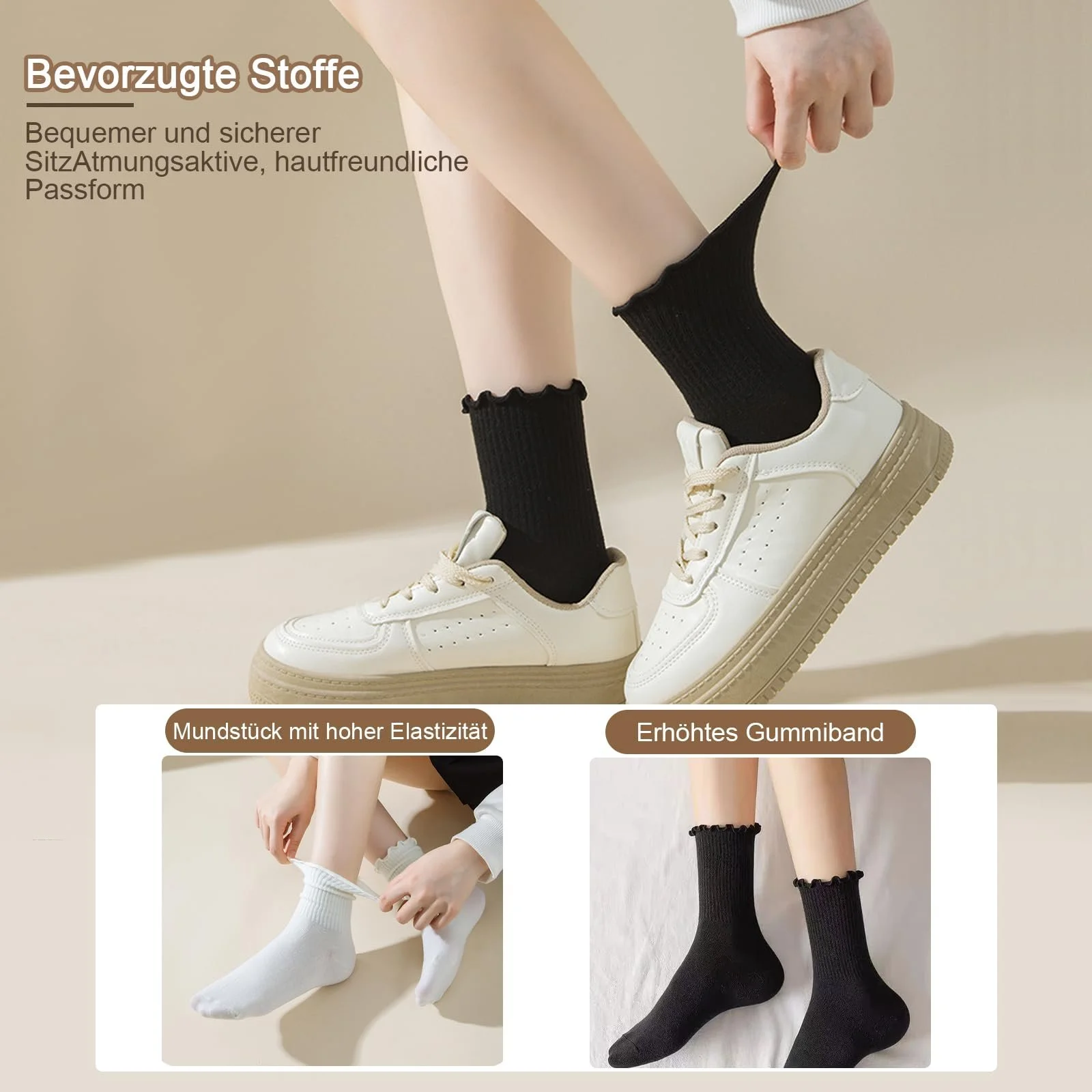 Носки с рюшами Женские Белый / Черный, фото №4