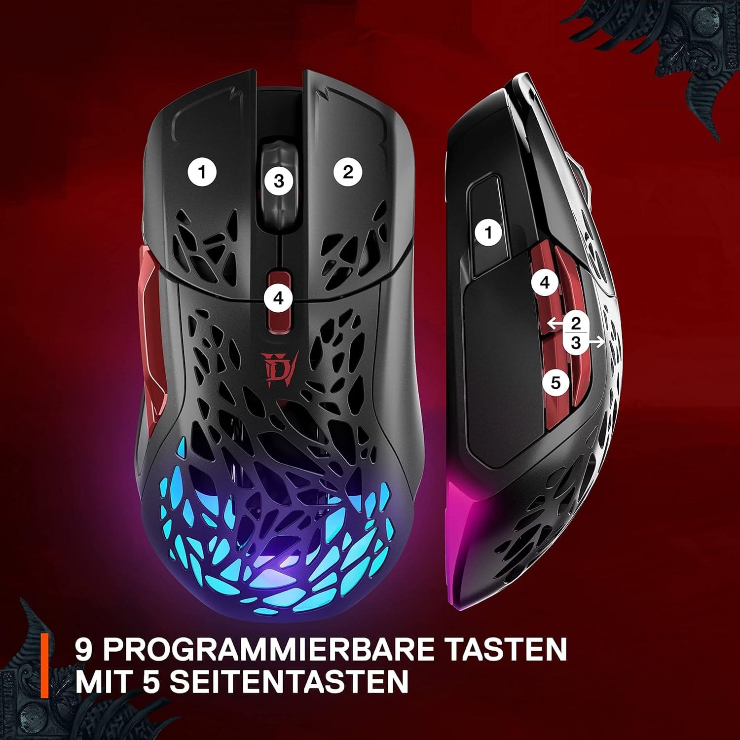 Ігрова бездротова миша SteelSeries Aerox 5 Wireless Diablo Чорна, фото №7