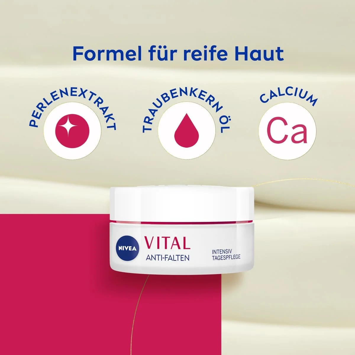 Денний крем NIVEA Vital Anti-Wrinkle інтенсивний для зрілої шкіри з кальцієм та екстрактом перлів 50 мл, фото №3