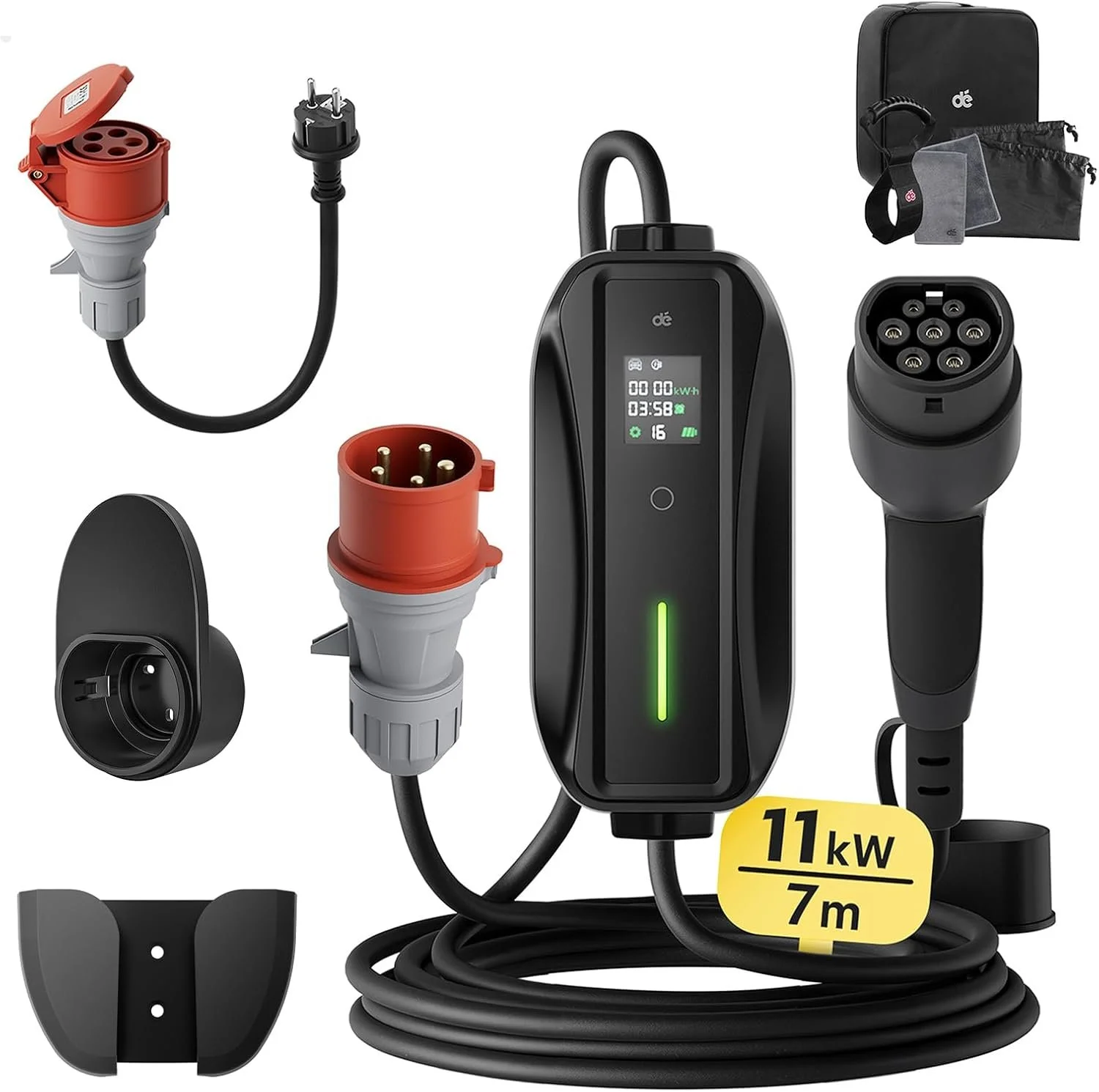 Зарядний пристрій для автомобіля deAccessories deDM2C11BX з дисплеєм / 11 кВт / 7 м / 6-16 A / Black, фото №1