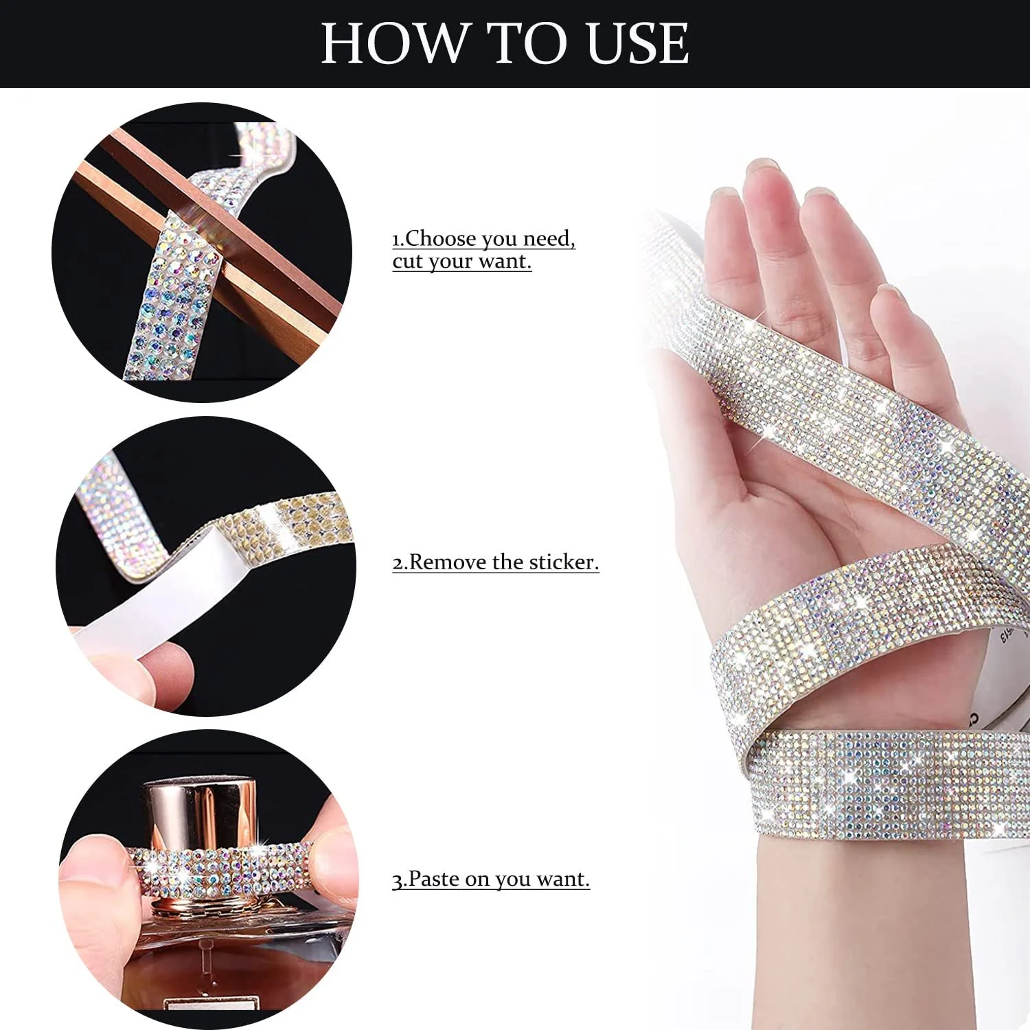 Хрустальная стразовая лента 3 ярда, самоклеящаяся лента со стразами, 2 мм стразы, 12 рядов, фото №4