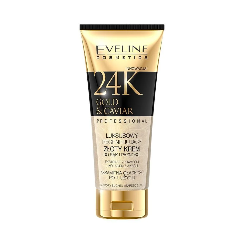Крем для рук та нігтів Eveline Cosmetics Regenerating 24K Gold & Caviar - Згладжує, Відновлює еластичність, Зменшує шорсткість, 100 мл, фото №1