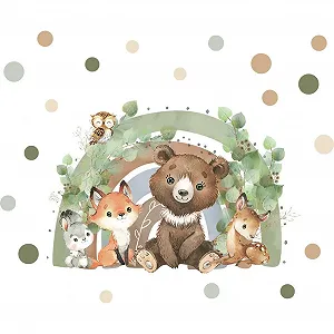 Наклейка на стіну JM Ведмідь Лисиця Веселка Дитяча кімната Спальня synthetic.ua - Фото 1