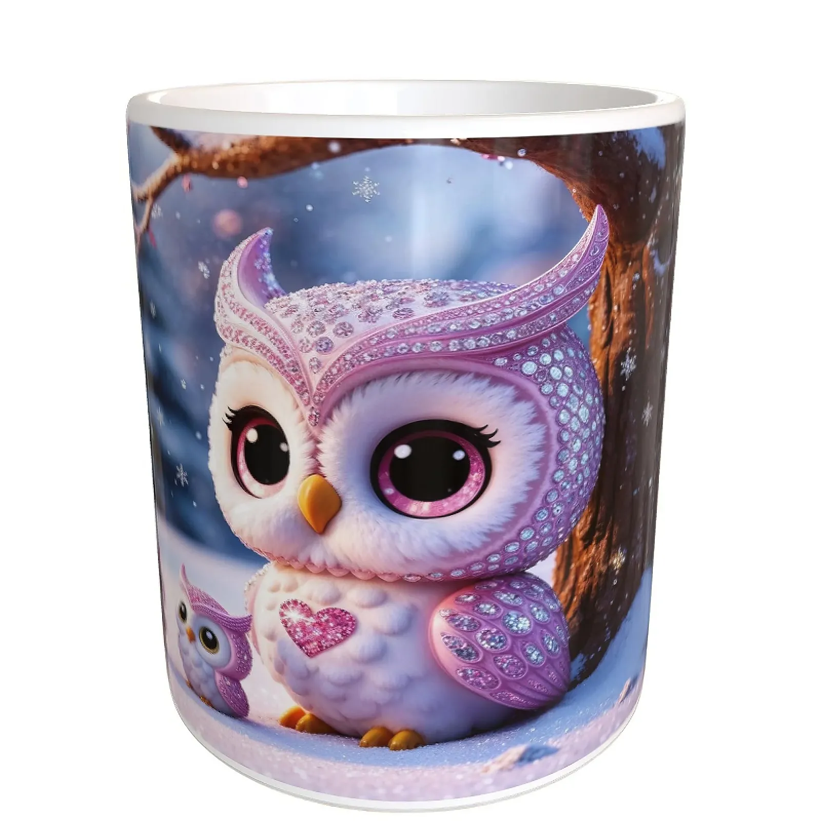 Кружка 330 мл Кружка Чашка Сова Чиби Алмазная Вышивка Керамическая Кофейная Кружка Kawaii Кружка Подарок Керамическая Кружка Изображение Животных Идея Подарка Печатная Чашка для Кофе Чая Какао Бриллиантовая Кружка с Принтом, фото №1