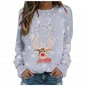 Рождественский свитер с оленями, женский, рождественский пуловер, круглый вырез, рождественский свитер, рождественский свитер с длинными рукавами, зимний пуловер, рождественский свитер с оленем и снежинкой, худи, черный - Фото 1