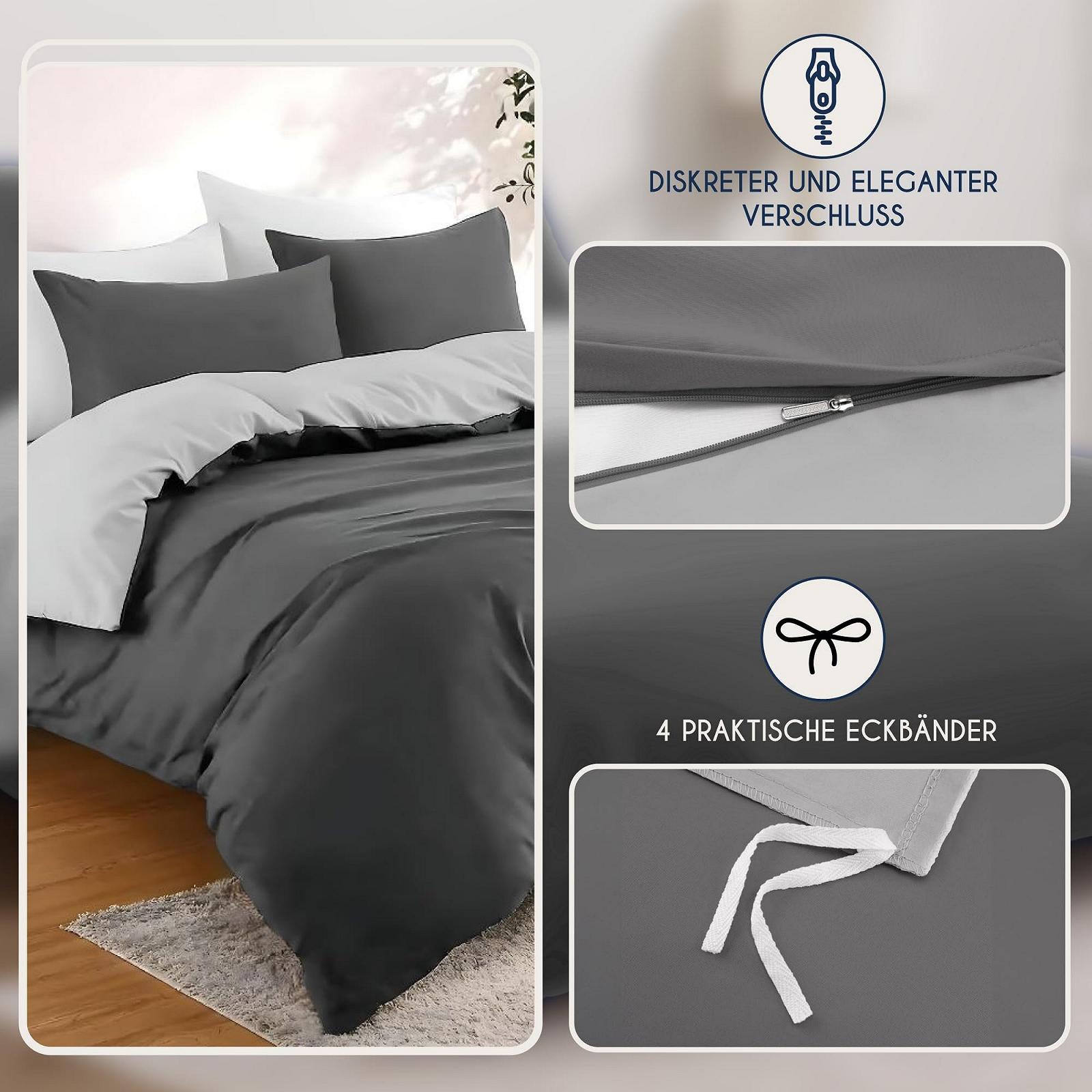 Комплект постільної білизни Dreamzie 155 x 220 см з 2 наволочками 80 x 80 см, темно-сірий/світло-сірий - 1 підодіяльник 155 x 220 см, фото №3