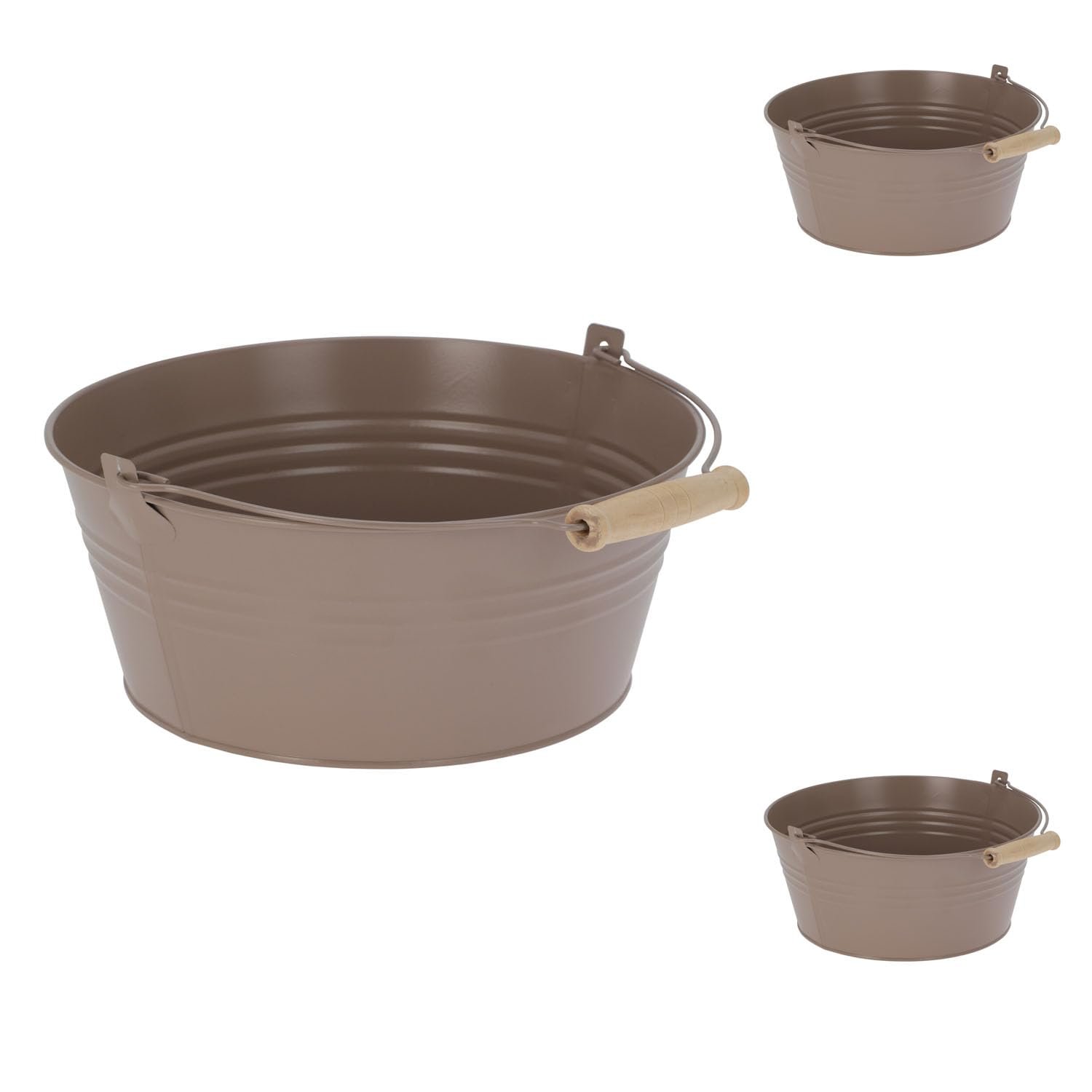 Підвісний горщик Mojawo Набір 3 шт. Оцинкований з дерев'яною ручкою 22х10 см Коричневий, фото №2 Підвісний горщик Mojawo Набір 3 шт. Оцинкований з дерев'яною ручкою 22х10 см Коричневий, фото №2