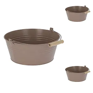 Подвесной горшок Mojawo Набор 3 шт. Оцинкованный с деревянной ручкой 22х10 см Коричневый synthetic.ua - Фото 1