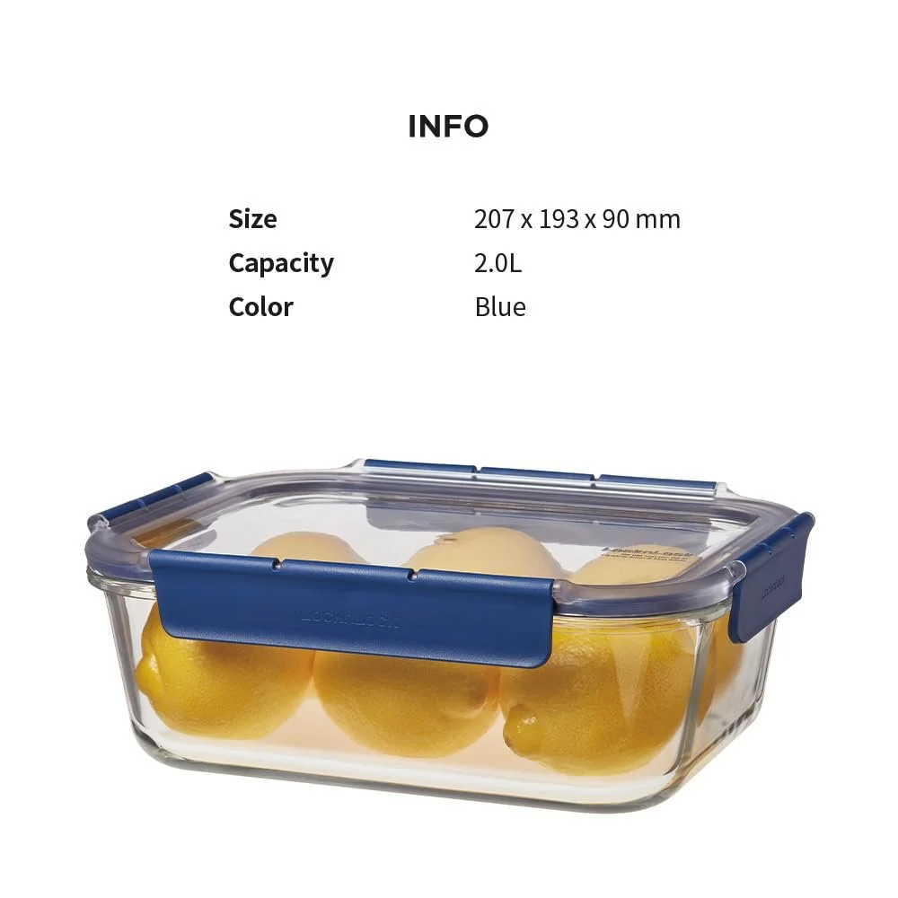 Контейнер для зберігання їжі Lock & Lock TOP Class скляний з пластиковою кришкою BPA-Free штабельований прямокутний 2 л, фото №2 Контейнер для зберігання їжі Lock & Lock TOP Class скляний з пластиковою кришкою BPA-Free штабельований прямокутний 2 л, фото №2