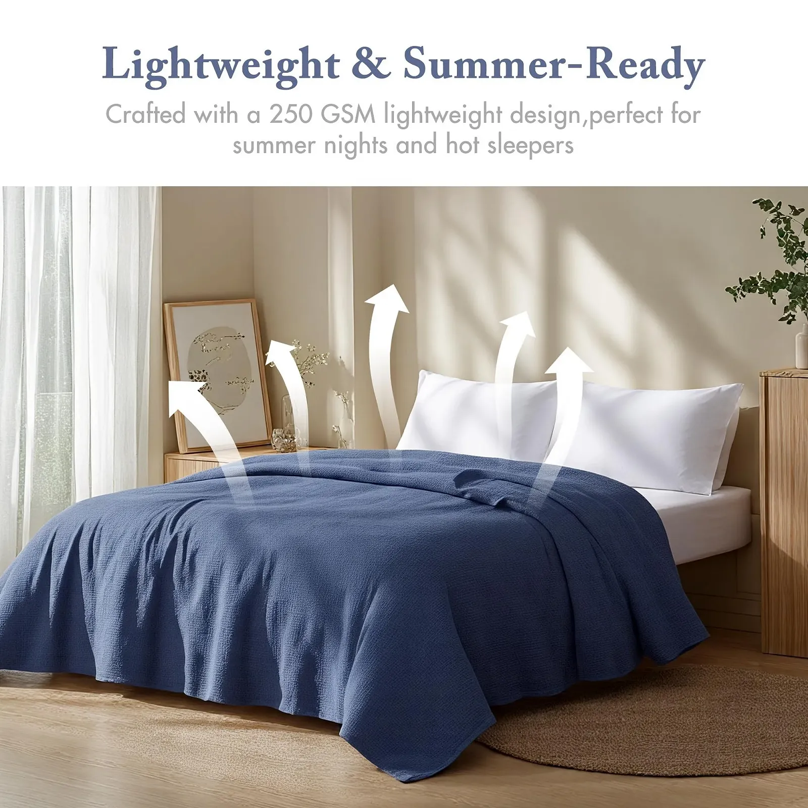 Одеяло Хлопковое Madison Park Freshspun Плетение корзинка Темно-синий Twin, фото №2