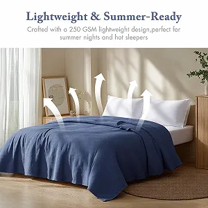 Одеяло Хлопковое Madison Park Freshspun Плетение корзинка Темно-синий Twin synthetic.ua - Фото 1