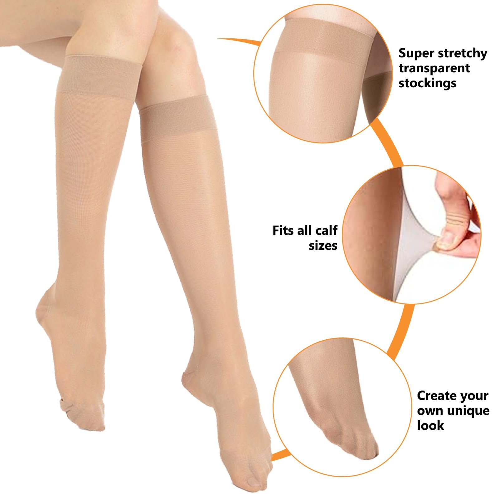 Гольфы Женские 6 пар Дышащие Полупрозрачные Мягкие One Size, телесный, фото №3