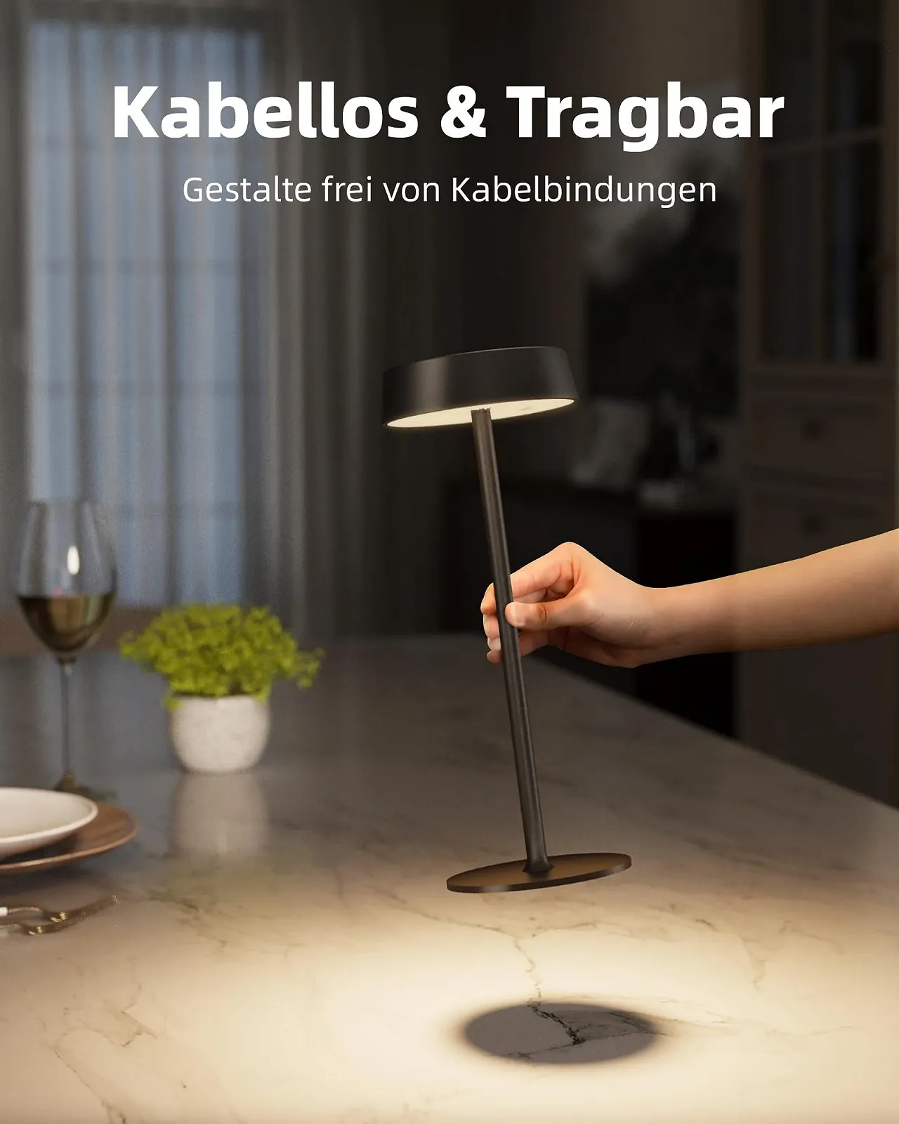 Настільна лампа EZVALO LED Wireless Touch Dimmable IP44 3600 mAh Rechargeable Bedside Lamp, фото №5