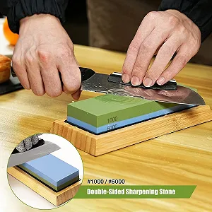 Точильний камінь Набір 1000/6000 Grit з тримачем та захисними рукавичками synthetic.ua - Фото 1