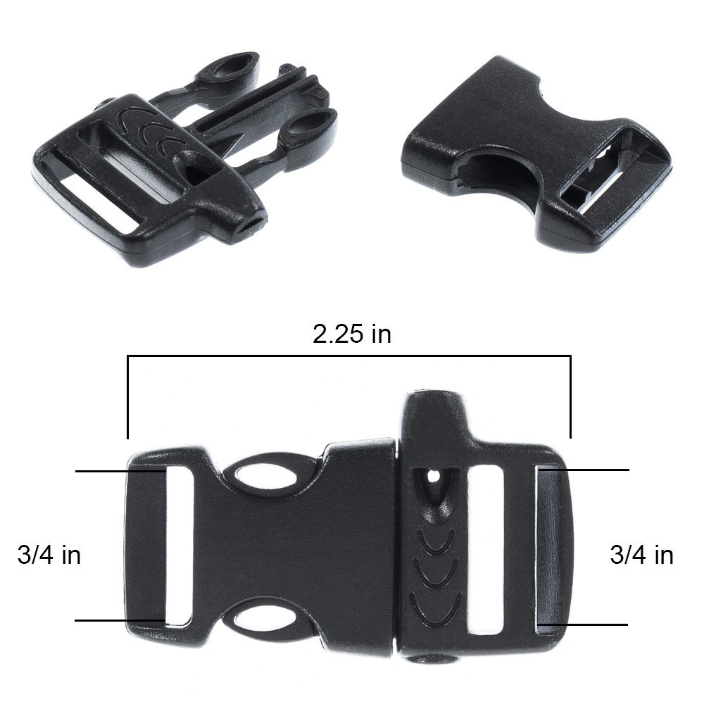 Пряжка зі свистком West Coast Paracord бокова 3/4" - для аварійного виживання, для браслета з паракорду - різні розміри пакування, чорний, 100 штук, фото №3