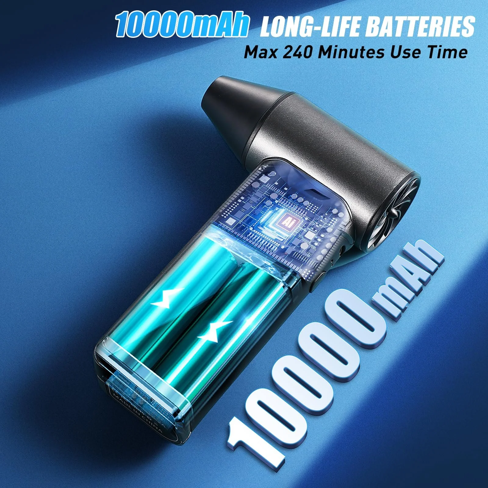 Електрична повітродувка Lychico 160 000 RPM 3 швидкості Акумуляторна 52 м/с Швидка зарядка 20W, фото №5