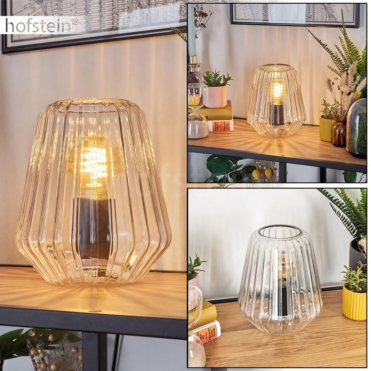 Настільна лампа HOFSTEIN Telhais Modern Vintage / Retro Design Метал / Скло Ø17 см E27 Чорний / Прозорий, фото №2