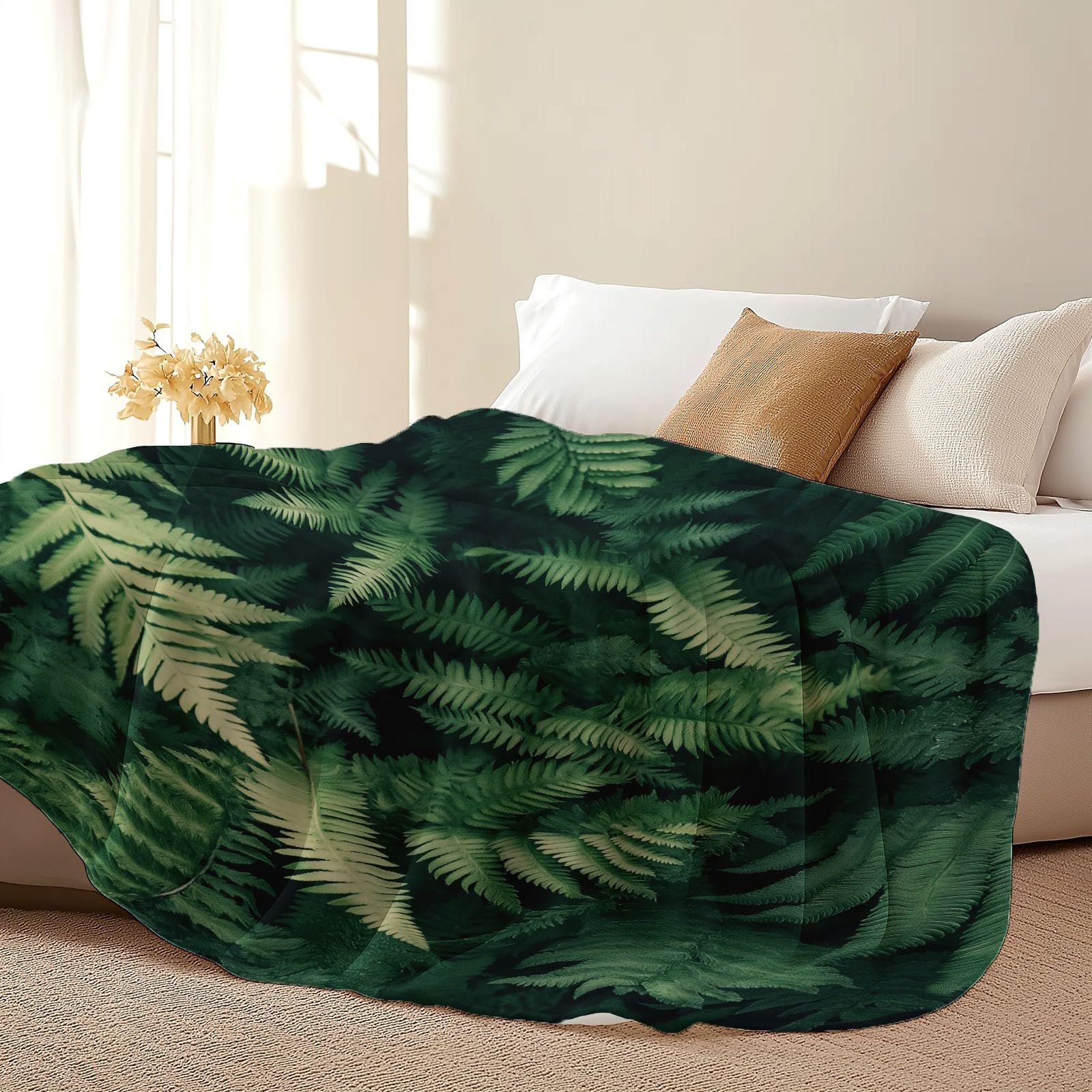 Покривало Flanell 150 x 200 см, Натуральні Папороть Листя, з принтом, М'яка, фото №6