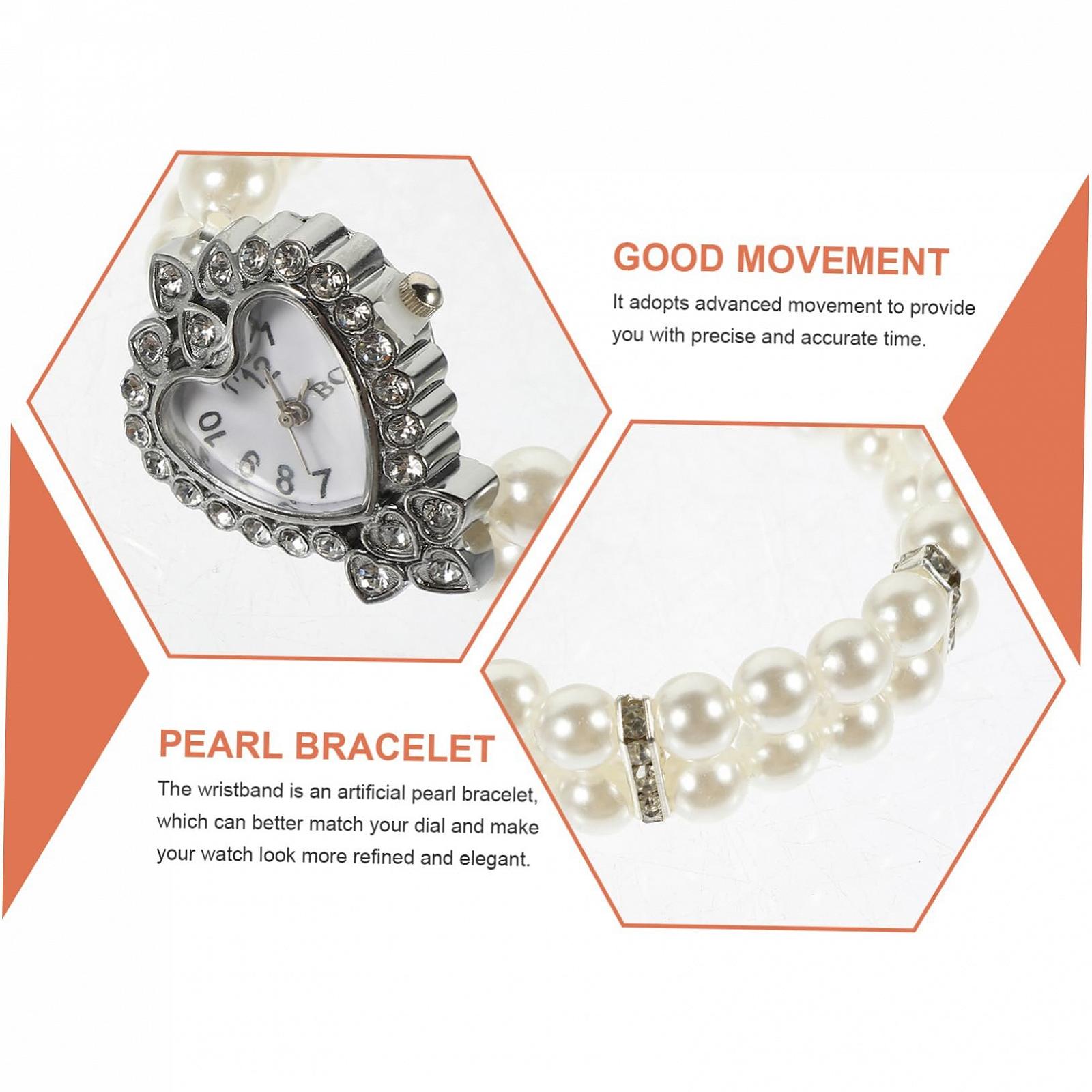 Женские часы-браслет Healvian с искусственным жемчугом, аналоговые, серебристые, белые, фото №7
