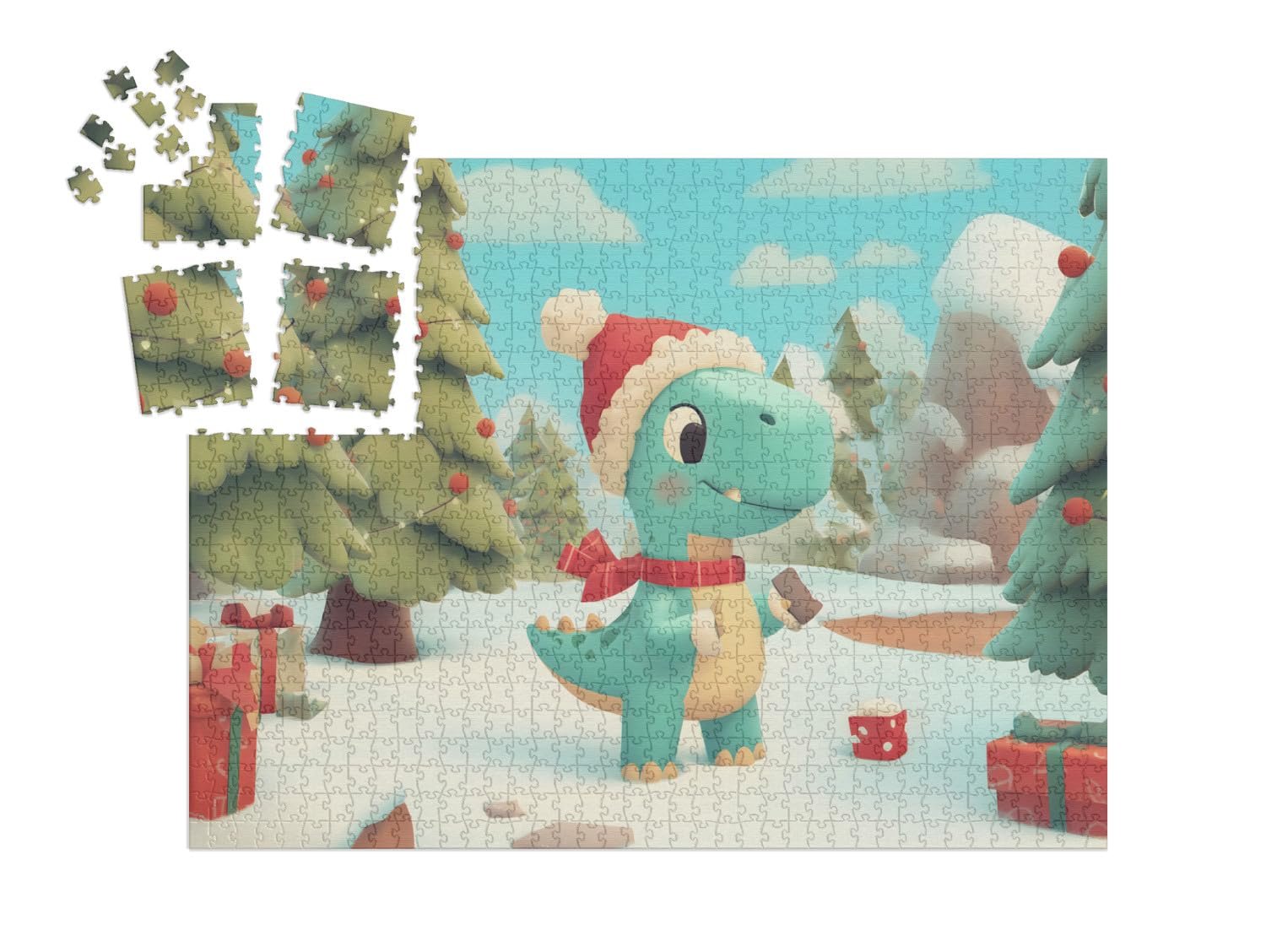 Пазл-адвент-календарь puzzleYOU Маленький динозавр Рождественский гном 1000 элементов, фото №2