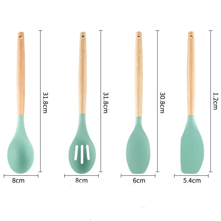 Кухонные принадлежности на подставке 19 штук аксессуары из силикона с бамбуковой ручкой Бирюзовый, фото №6 Кухонные принадлежности на подставке 19 штук аксессуары из силикона с бамбуковой ручкой Бирюзовый, фото №6