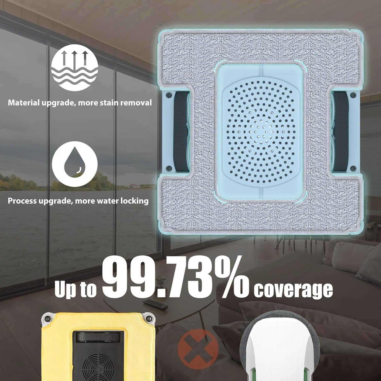 Робот для миття вікон Fmart W6 з ультразвуковим розпиленням та дистанційним керуванням для внутрішніх та зовнішніх висотних вікон і стель, фото №6 Робот для миття вікон Fmart W6 з ультразвуковим розпиленням та дистанційним керуванням для внутрішніх та зовнішніх висотних вікон і стель, фото №6