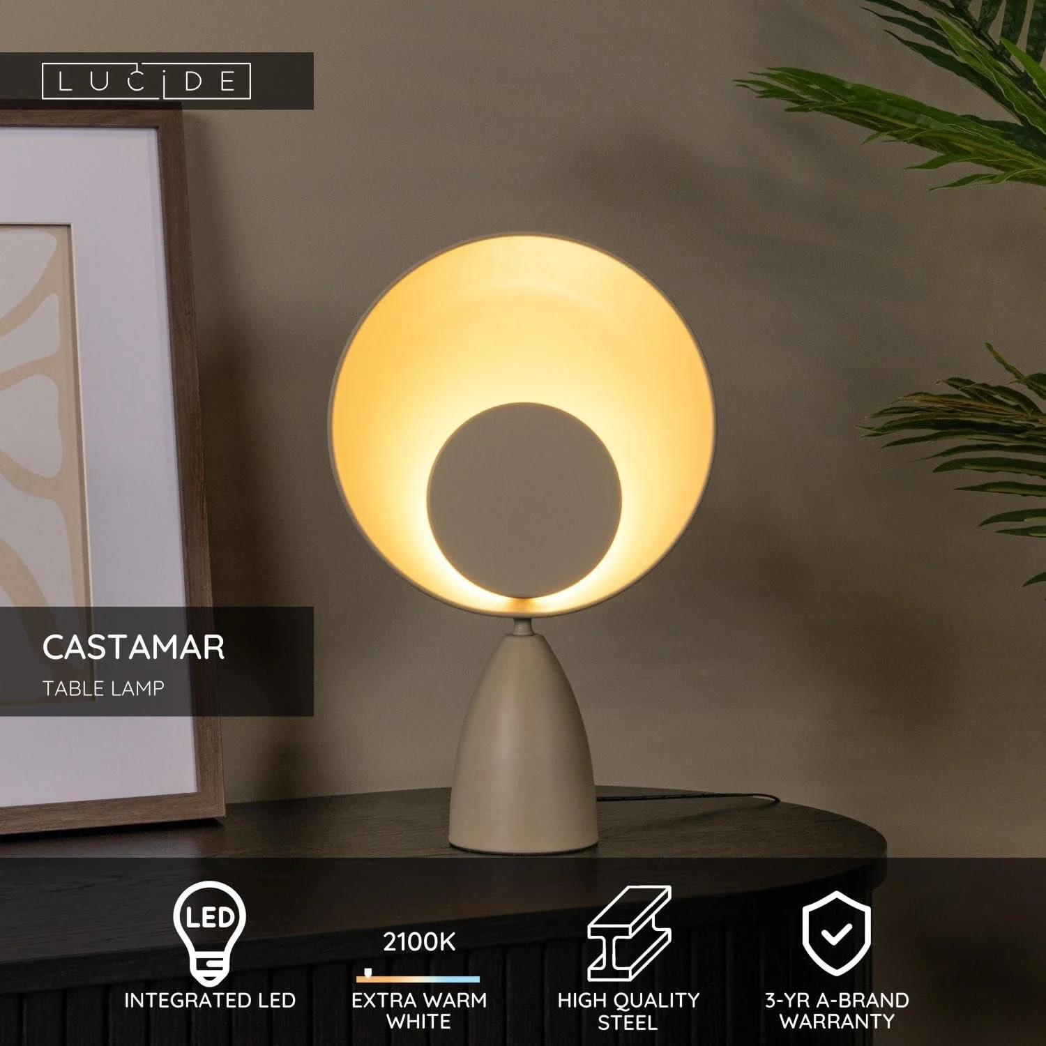 Настільна лампа LUCIDE Castamar LED 1 x 8 Вт 2100 К Діаметр 25,5 см Сіро-коричнева., фото №3