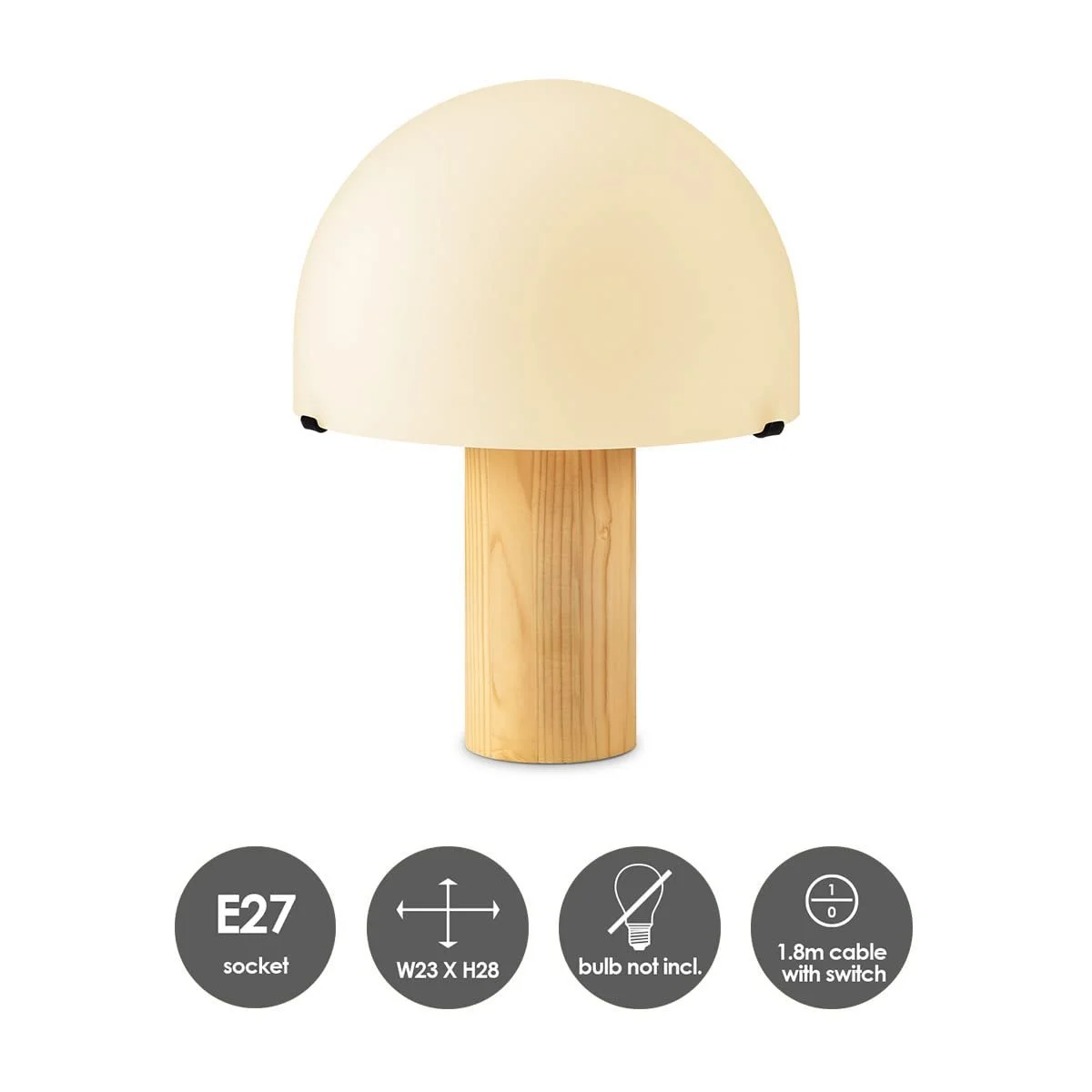Настільна лампа Home Sweet Home Country House Mushroom 23/23/28 см біла скло та дерево для LED E27, фото №3