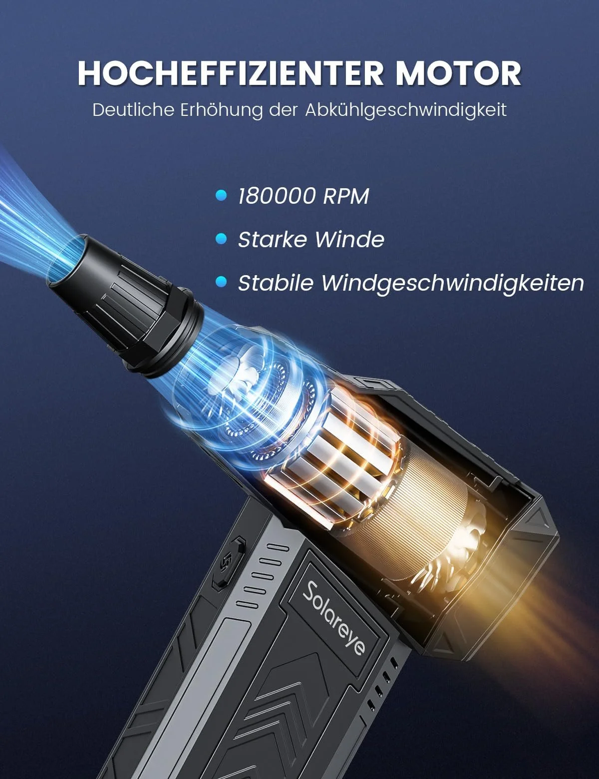 Електрична повітродувка Solareye 3 швидкості 180,000 RPM 6000 mAh з щіткою для чищення та USB швидкою зарядкою, фото №6 Електрична повітродувка Solareye 3 швидкості 180,000 RPM 6000 mAh з щіткою для чищення та USB швидкою зарядкою, фото №6