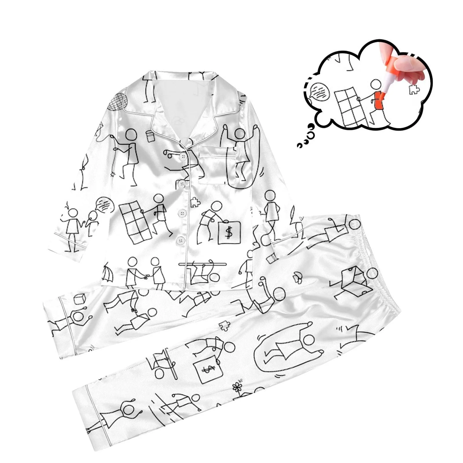 Детская пижама для раскраски Комплект из двух частей Homewear DIY Белый мультяшный принт, фото №2