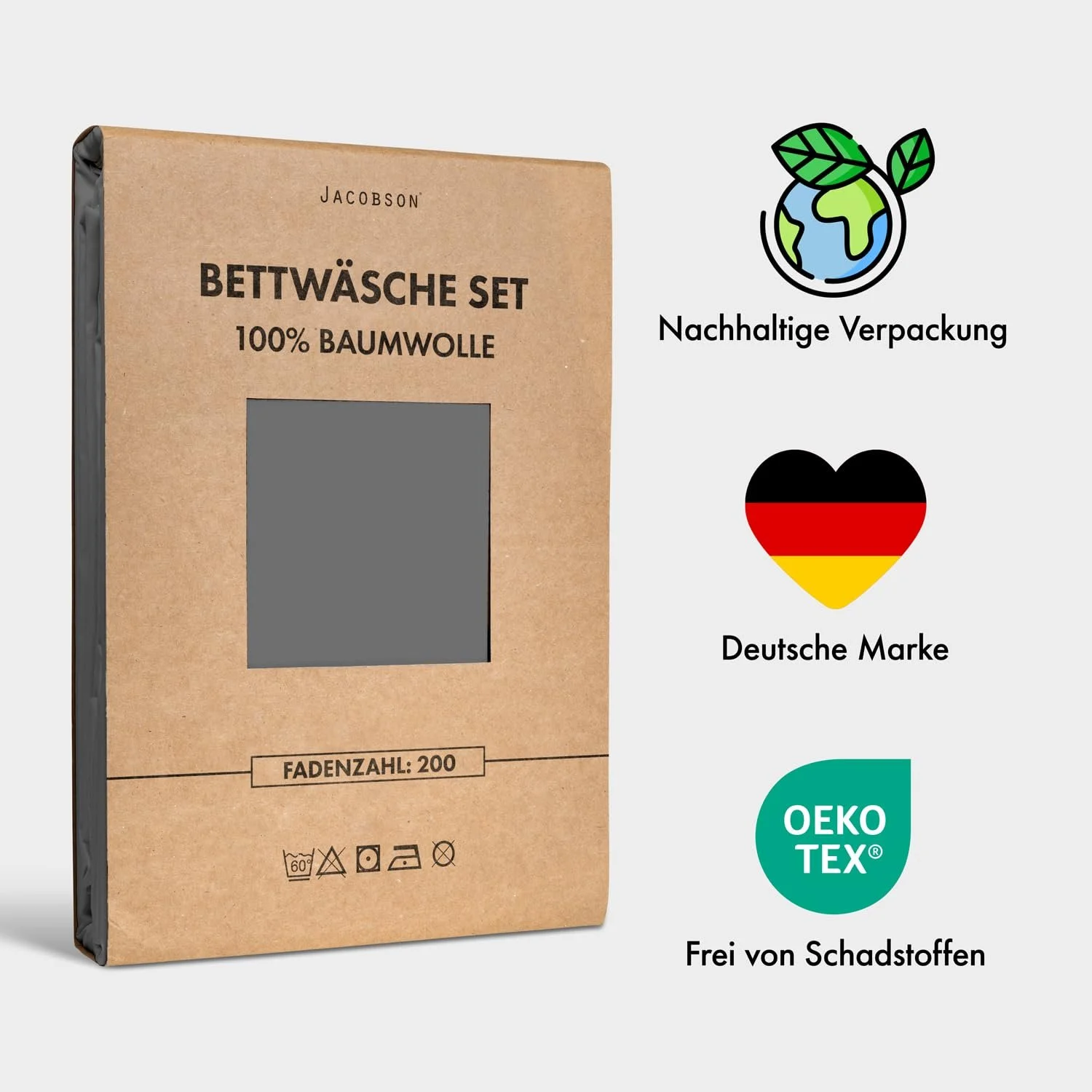 Комплект постільної білизни JACOBSON 4 предмети 135 x 200 см 100% бавовна Percale Oeko-Tex антрацит, фото №7