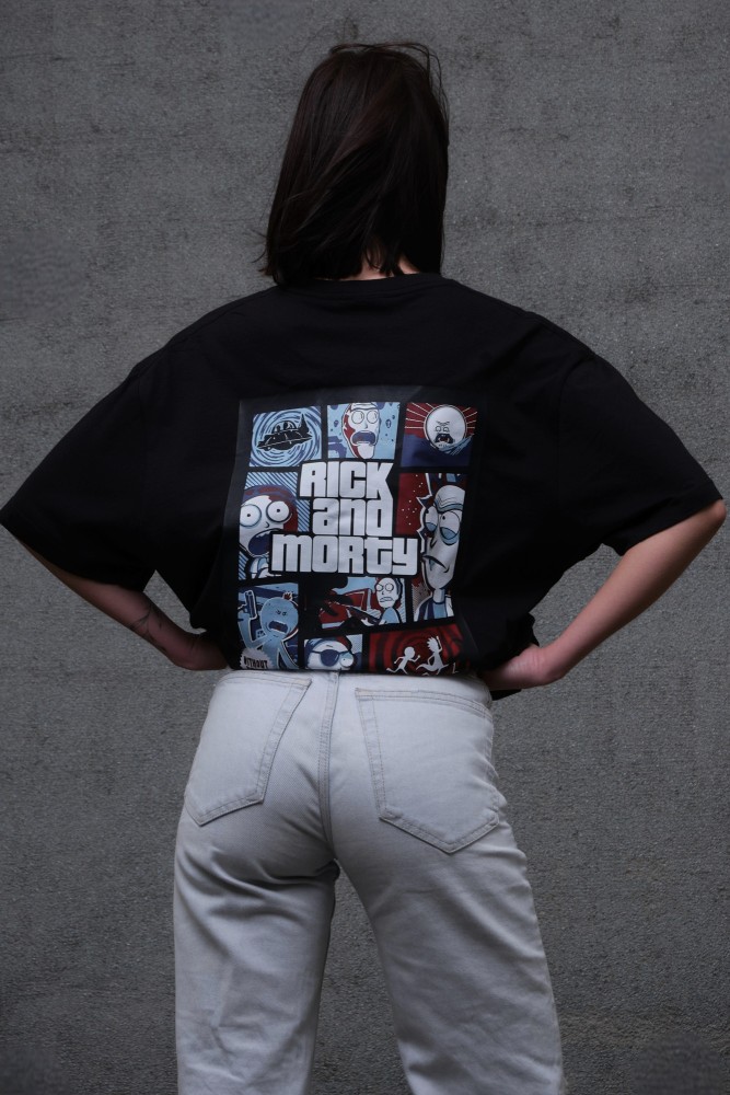 Оверсайз футболка з принтом Without rick and morty Black, фото №5
