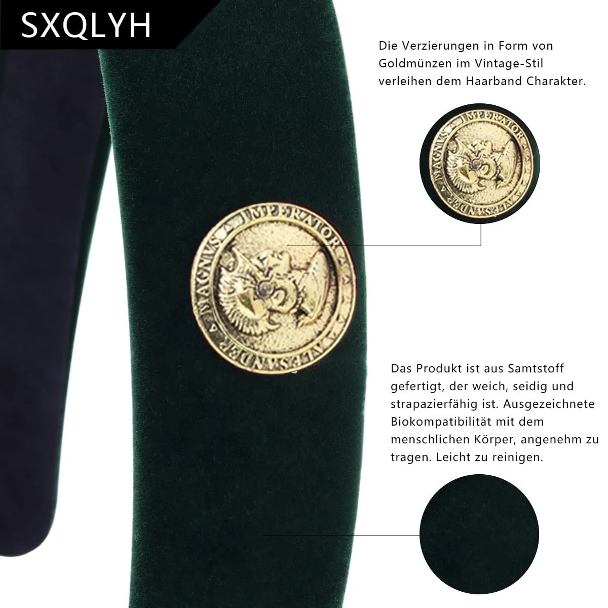 Обруч Оксамитовий Вінтажний з Тканинною Підкладкою Зелений, фото №3