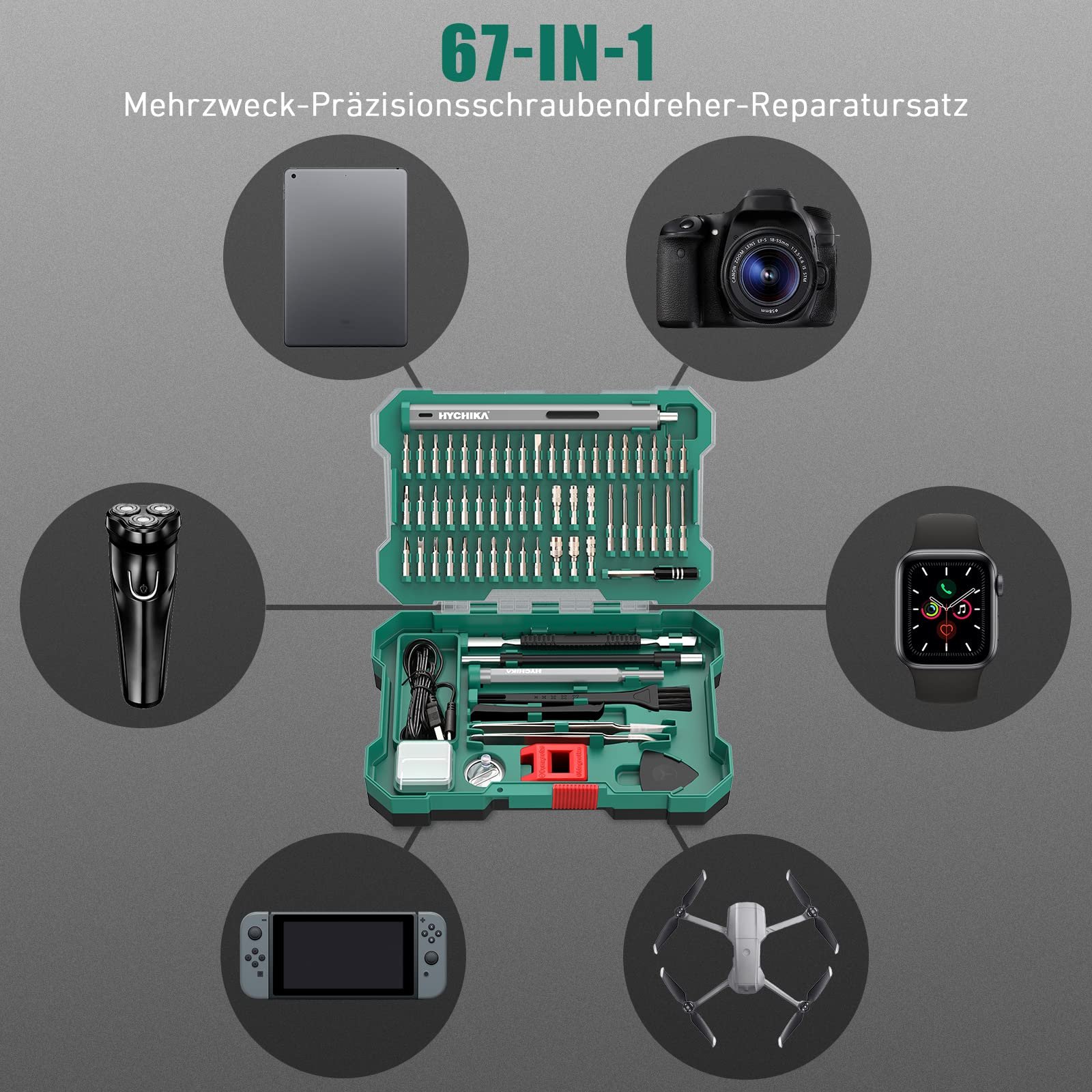 Викрутка електрична HYCHIKA Точні інструменти Набір, 67 в 1 Міні набір інструментів для ремонту мобільних телефонів, фото №3
