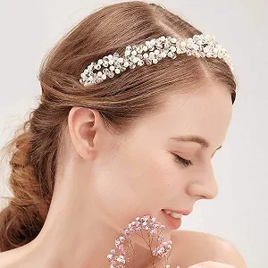 Обруч для волос на свадьбу IYOU Хрустальная виноградная лоза Серебряное жемчужное украшение для волос со стразами для женщин и девушек - Фото 1