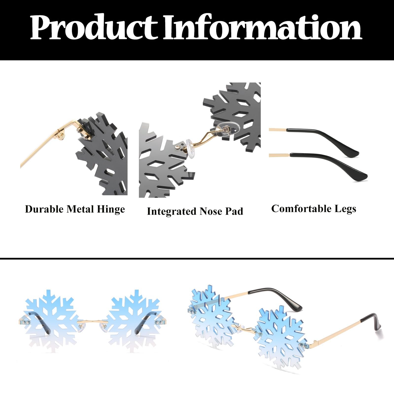 Сонцезахисні окуляри LJCZKA Без оправи Сніжинка Металева оправа, фото №4