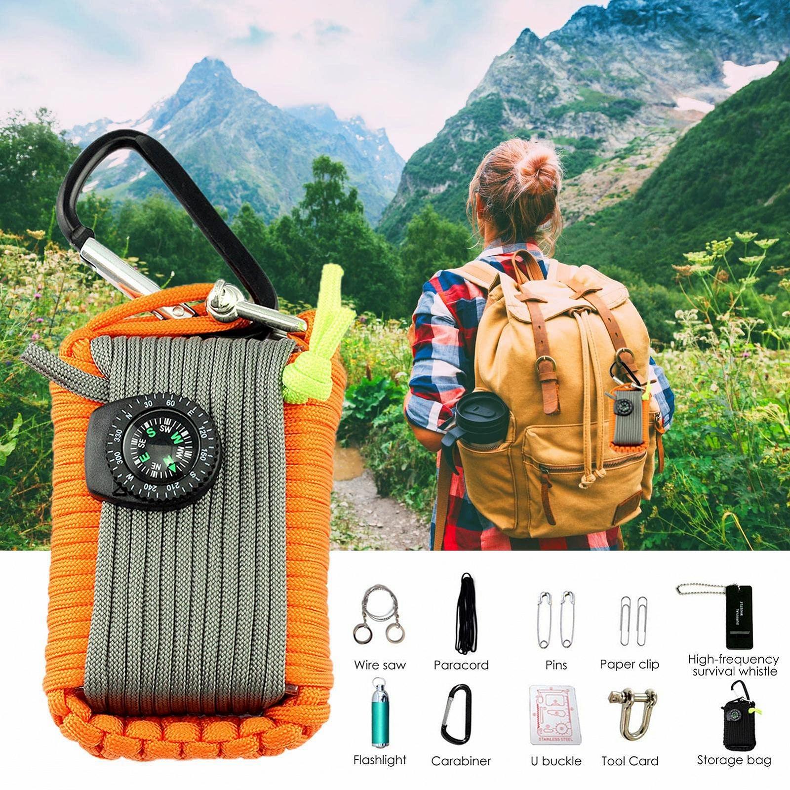 Набір для виживання Camping, інструмент для виживання Outdoor, в сумки входять струнна пилка, паракорд, голка, голка для повернення, свисток, смолоскип, пряжка для походів, сумка для зберігання тощо, фото №3