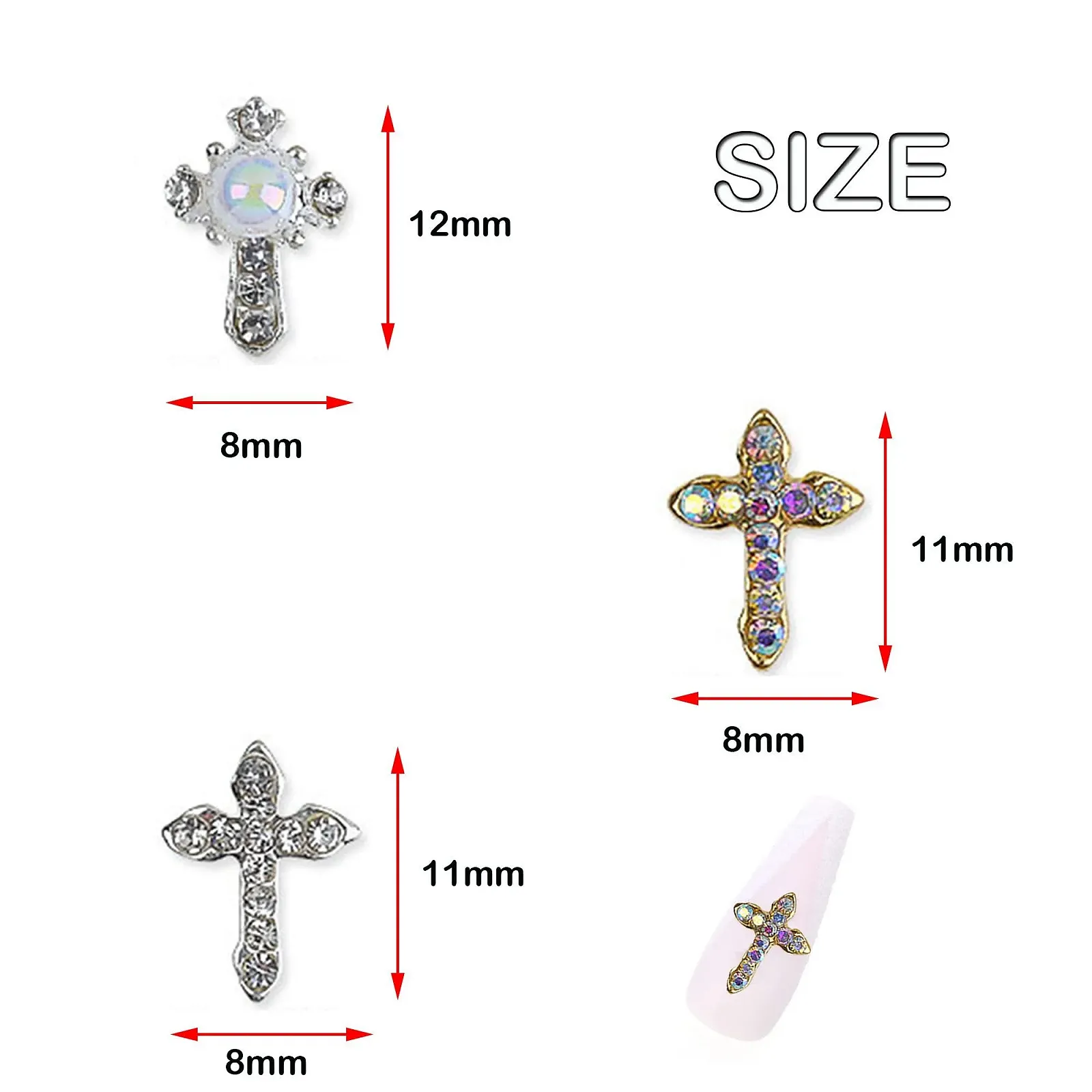 Прикраси для нігтів 3D Chennan Хрест, сріблясті та золоті, фото №2