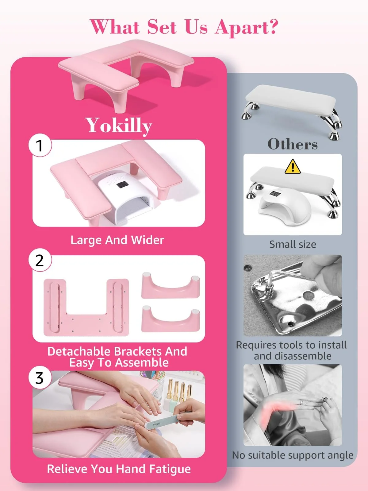 Підставка для рук U-подібна Yokilly для манікюрного столу рожевого кольору, фото №6