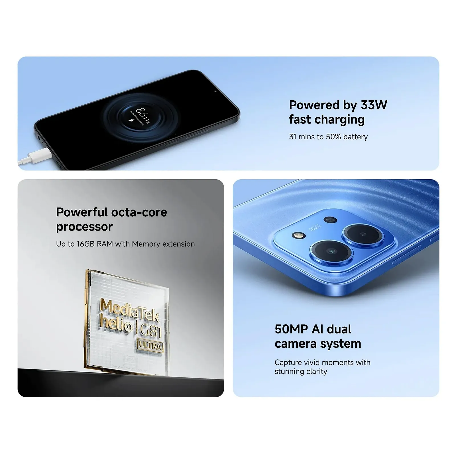 Смартфон Xiaomi Redmi 15C 4/256GB 6.9 дюйма 120Hz 50MP 6000mAh Blue Moonlight, фото №3