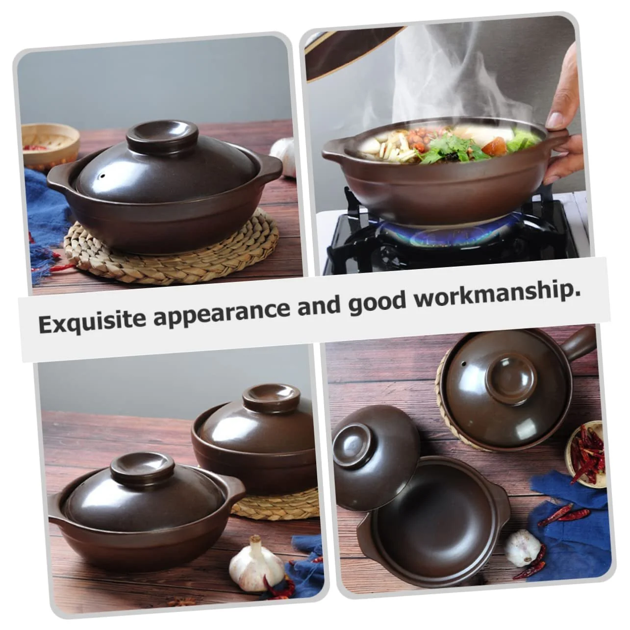 Кастрюля для тушения NOLITOY Керамическая с крышкой и ручками, фото №4