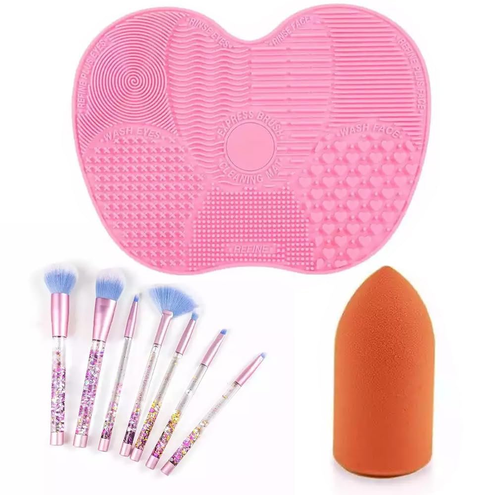 Силиконовый XL коврик Ombre Make-up-губки для пальцев и 7-компонентный набор кистей для макияжа Оранжевый, фото №1
