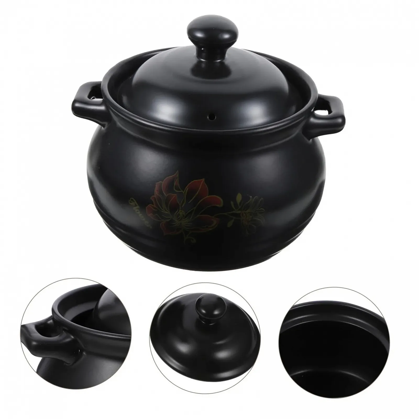 Кастрюля керамическая жаропрочная для супов и тушения с ручкой Черный, фото №9